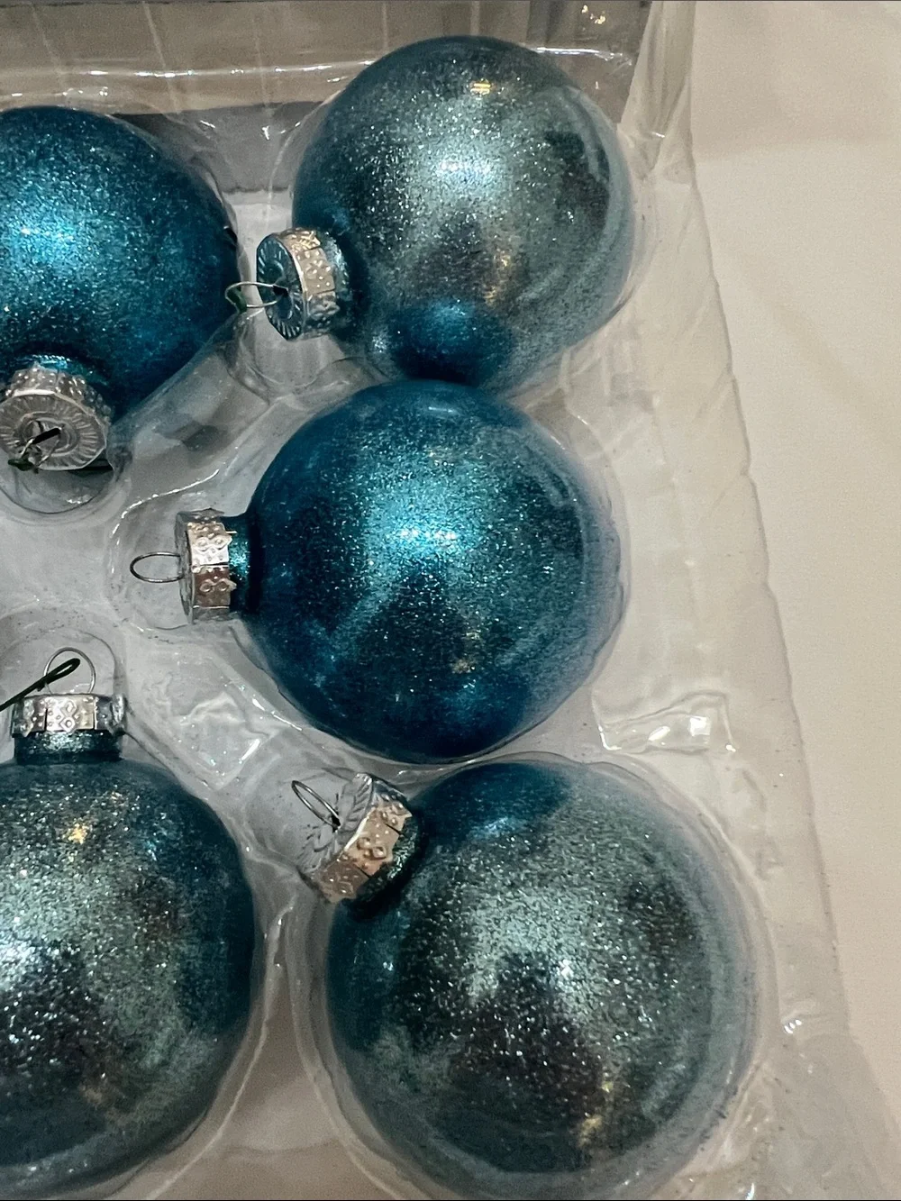 Set of 8 Glitter Teal Blue Holiday Ornament Shatter Proof 2”5/8 Vibrant